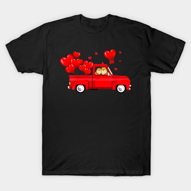 Pomeranian Riding Red Truck Love Valentines Day T-Shirt by IainDodes